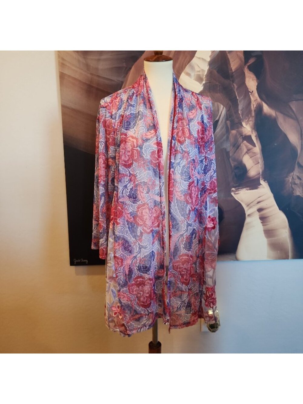 NWT Ruby Rd. Floral Embroidered Mesh Purple Open Front Cardigan M